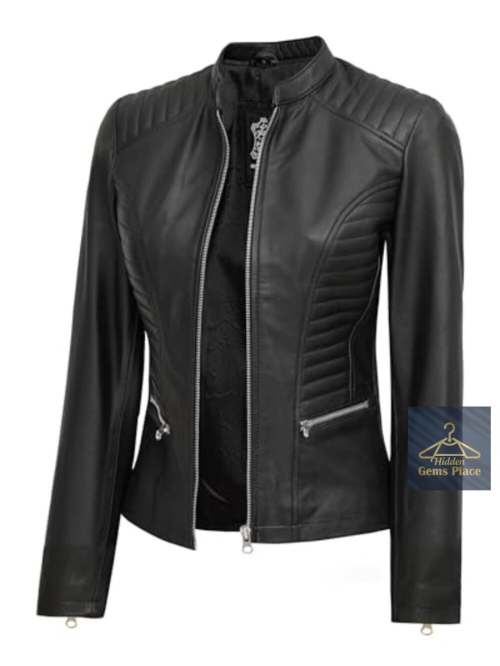 Women's Real Lambskin Leather Cafe Racer Jacket Moto